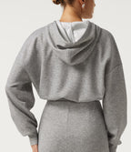 Hooded Long Sleeve Ruched Curved Hem Mini Casual Dress — Fog Gray — view 4