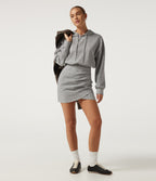 Hooded Long Sleeve Ruched Curved Hem Mini Casual Dress — Fog Gray — view 6