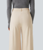 Wrinkle Recovery High Waisted Straight Leg Work Trousers with Pockets — Oat Milk — view 5
