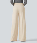 Wrinkle Recovery High Waisted Straight Leg Work Trousers with Pockets — Oat Milk — view 2