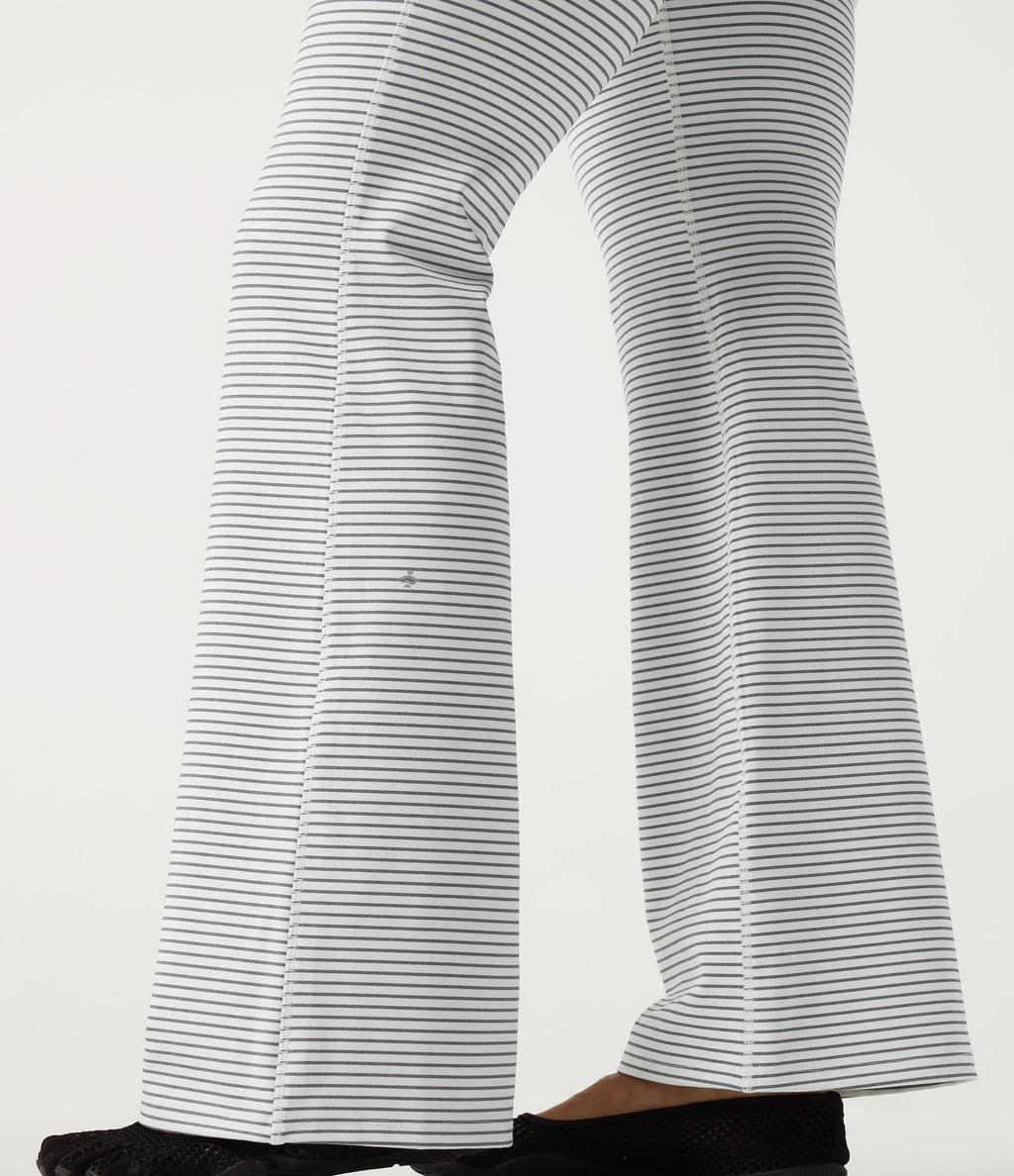 High Waisted Foldover Drawstring Flare Stripe Yoga Leggings with Pockets — Zebra Ripple — view 6