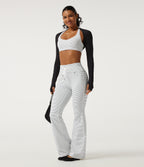 High Waisted Foldover Drawstring Flare Stripe Yoga Leggings with Pockets — Zebra Ripple — view 7