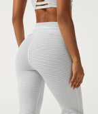 High Waisted Foldover Drawstring Flare Stripe Yoga Leggings with Pockets — Zebra Ripple — view 4