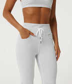 High Waisted Foldover Drawstring Flare Stripe Yoga Leggings with Pockets — Zebra Ripple — view 5