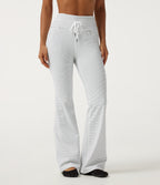 High Waisted Foldover Drawstring Flare Stripe Yoga Leggings with Pockets — Zebra Ripple — view 3