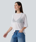 Round Neck Short Sleeve Mesh Quick Dry Casual T-Shirt — Frost White — view 3