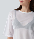 Round Neck Short Sleeve Mesh Quick Dry Casual T-Shirt — Frost White — view 5