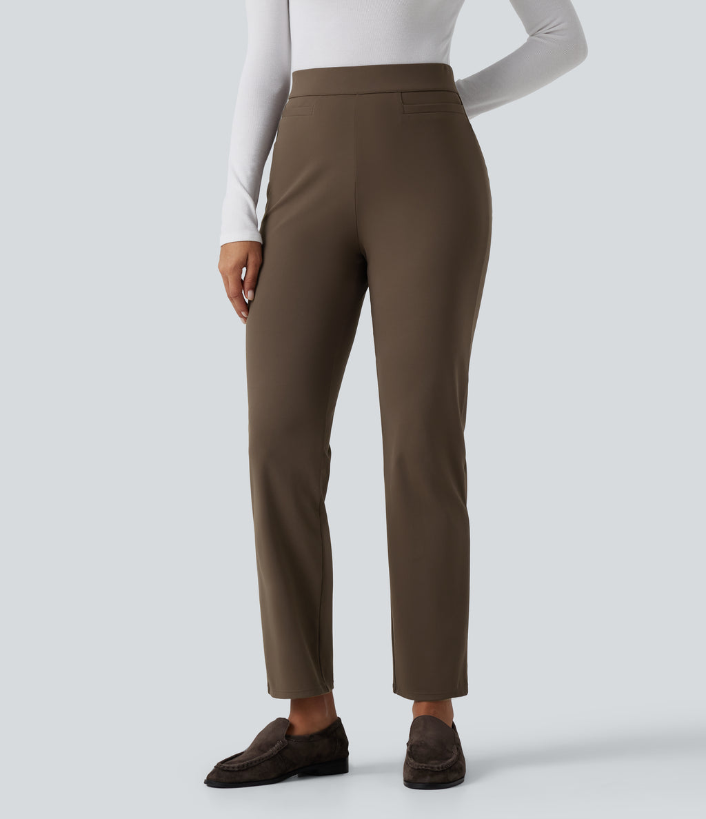 High Waisted Tapered Work Trousers with Pockets — Chocolate Martini — view 1