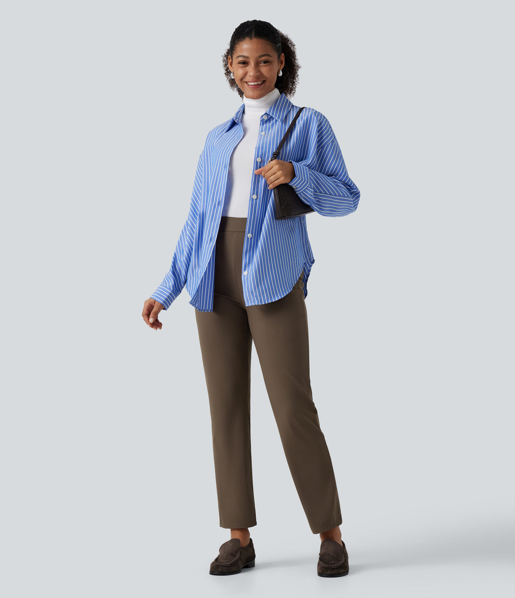 High Waisted Tapered Work Trousers with Pockets — Chocolate Martini — view 7