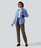 High Waisted Tapered Work Trousers with Pockets — Chocolate Martini — view 7