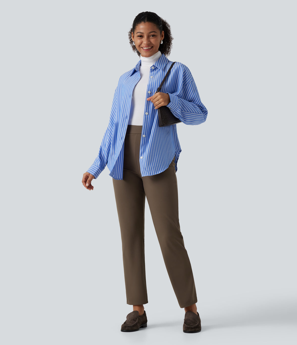 High Waisted Tapered Work Trousers with Pockets — Chocolate Martini — view 7