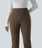 High Waisted Tapered Work Trousers with Pockets — Chocolate Martini — view 4