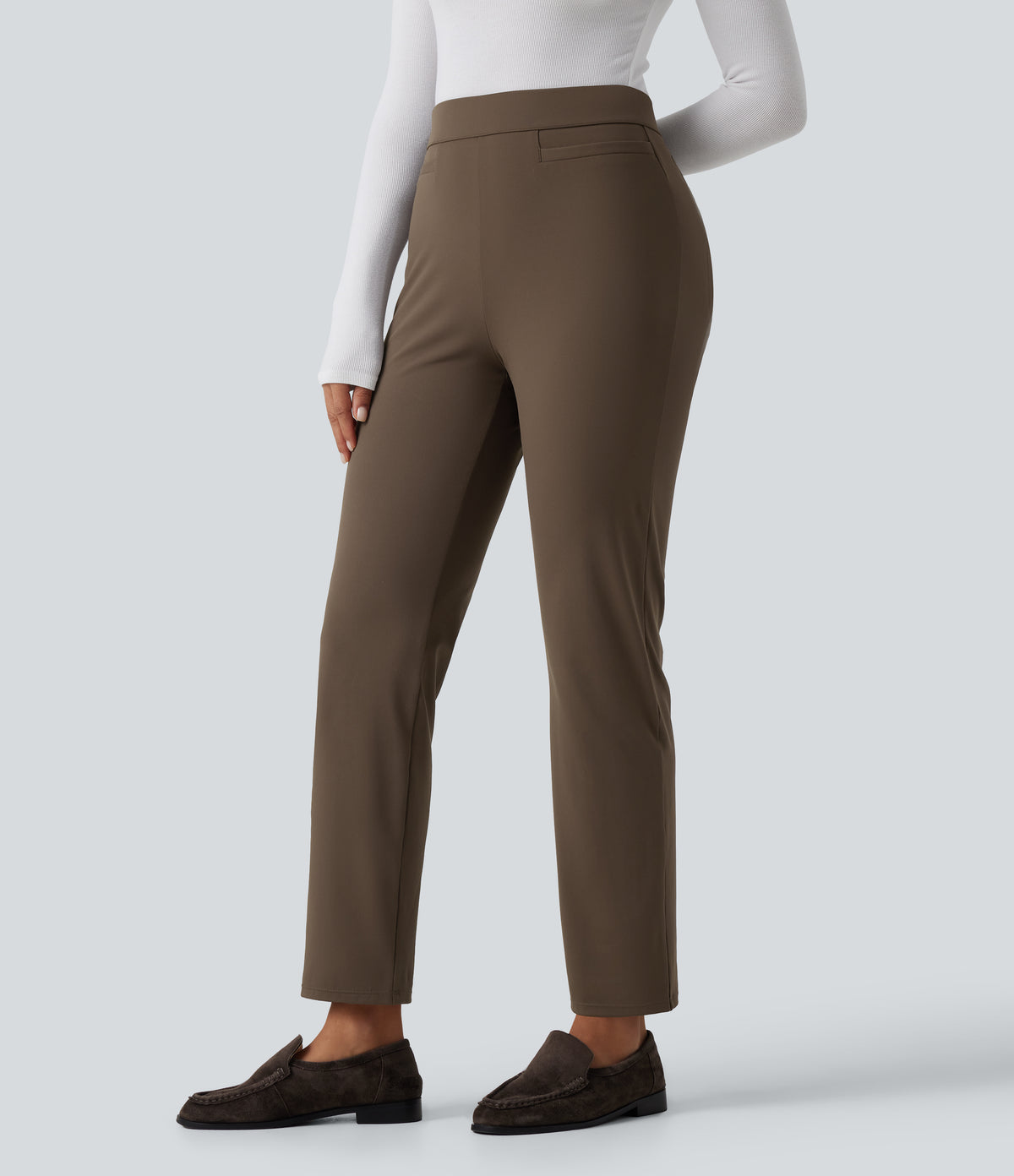 High Waisted Tapered Work Trousers with Pockets — Chocolate Martini — view 3