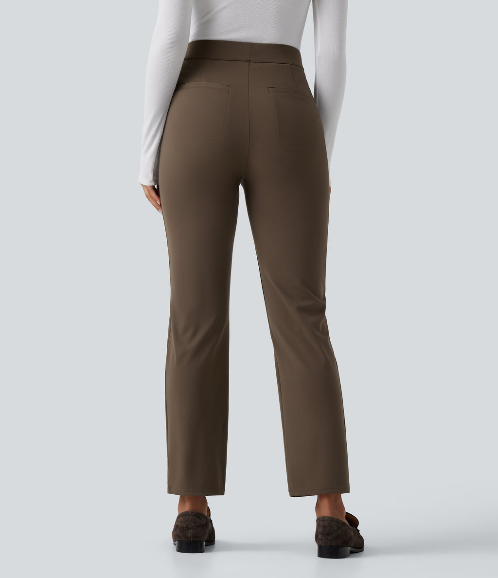 High Waisted Tapered Work Trousers with Pockets — Chocolate Martini — view 2