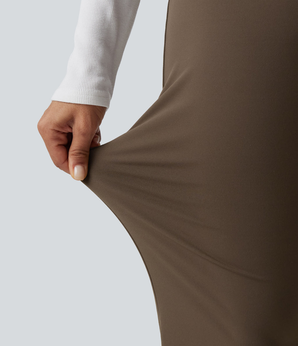 High Waisted Tapered Work Trousers with Pockets — Chocolate Martini — view 6