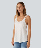 U Neck Eyelet Curved Hem Casual Tank Top — White — view 3