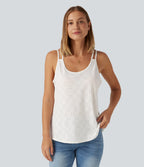U Neck Eyelet Curved Hem Casual Tank Top — White — view 1
