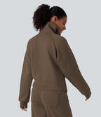 Mock Neck Half Zip Long Sleeve Work Sweatshirt — Coffee Liqueúr — view 2