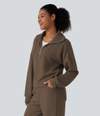 Mock Neck Half Zip Long Sleeve Work Sweatshirt — Coffee Liqueúr — view 3
