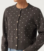 Round Neck Long Sleeve Polka Dot Casual Cardigan — Clay Brown — view 5