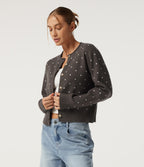 Round Neck Long Sleeve Polka Dot Casual Cardigan — Clay Brown — view 3