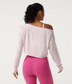 One Shoulder Long Sleeve Thumb Hole Quick Dry Yoga Sports Top — Pale Lilac — view 2