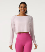 One Shoulder Long Sleeve Thumb Hole Quick Dry Yoga Sports Top — Pale Lilac — view 6