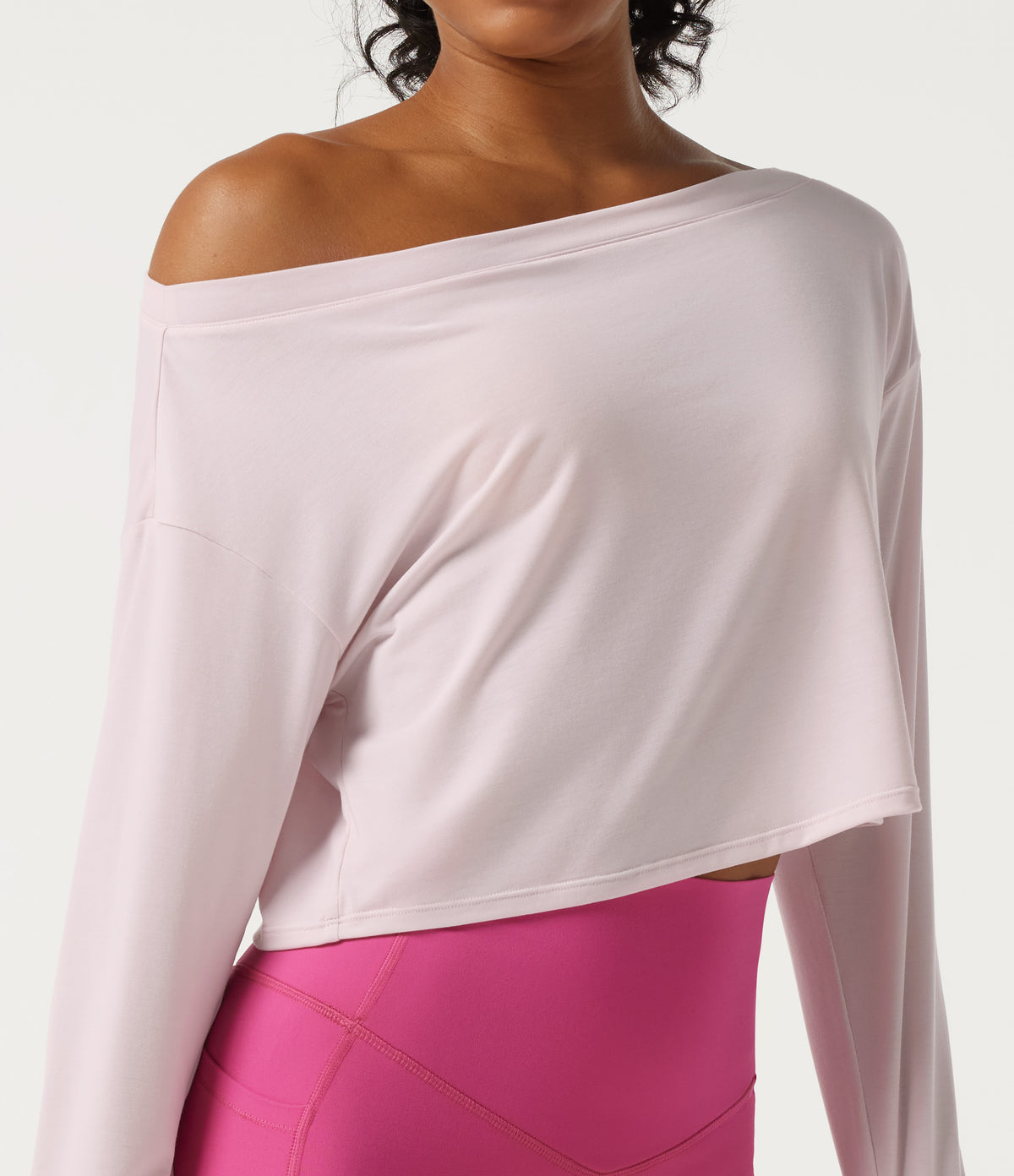 One Shoulder Long Sleeve Thumb Hole Quick Dry Yoga Sports Top — Pale Lilac — view 7