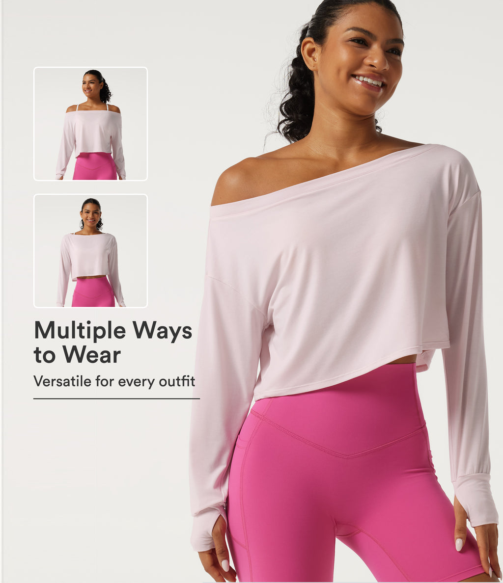 One Shoulder Long Sleeve Thumb Hole Quick Dry Yoga Sports Top — Pale Lilac — view 1