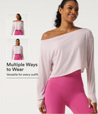 One Shoulder Long Sleeve Thumb Hole Quick Dry Yoga Sports Top — Pale Lilac — view 1