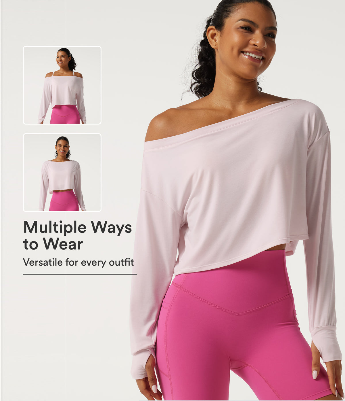 One Shoulder Long Sleeve Thumb Hole Quick Dry Yoga Sports Top — Pale Lilac — view 1