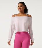 One Shoulder Long Sleeve Thumb Hole Quick Dry Yoga Sports Top — Pale Lilac — view 5