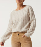 Boat Neck Long Sleeve Casual Jumper — Pastel Parchment — view 5