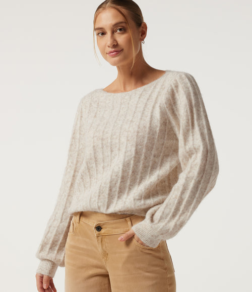 Boat Neck Long Sleeve Casual Jumper — Pastel Parchment — view 1