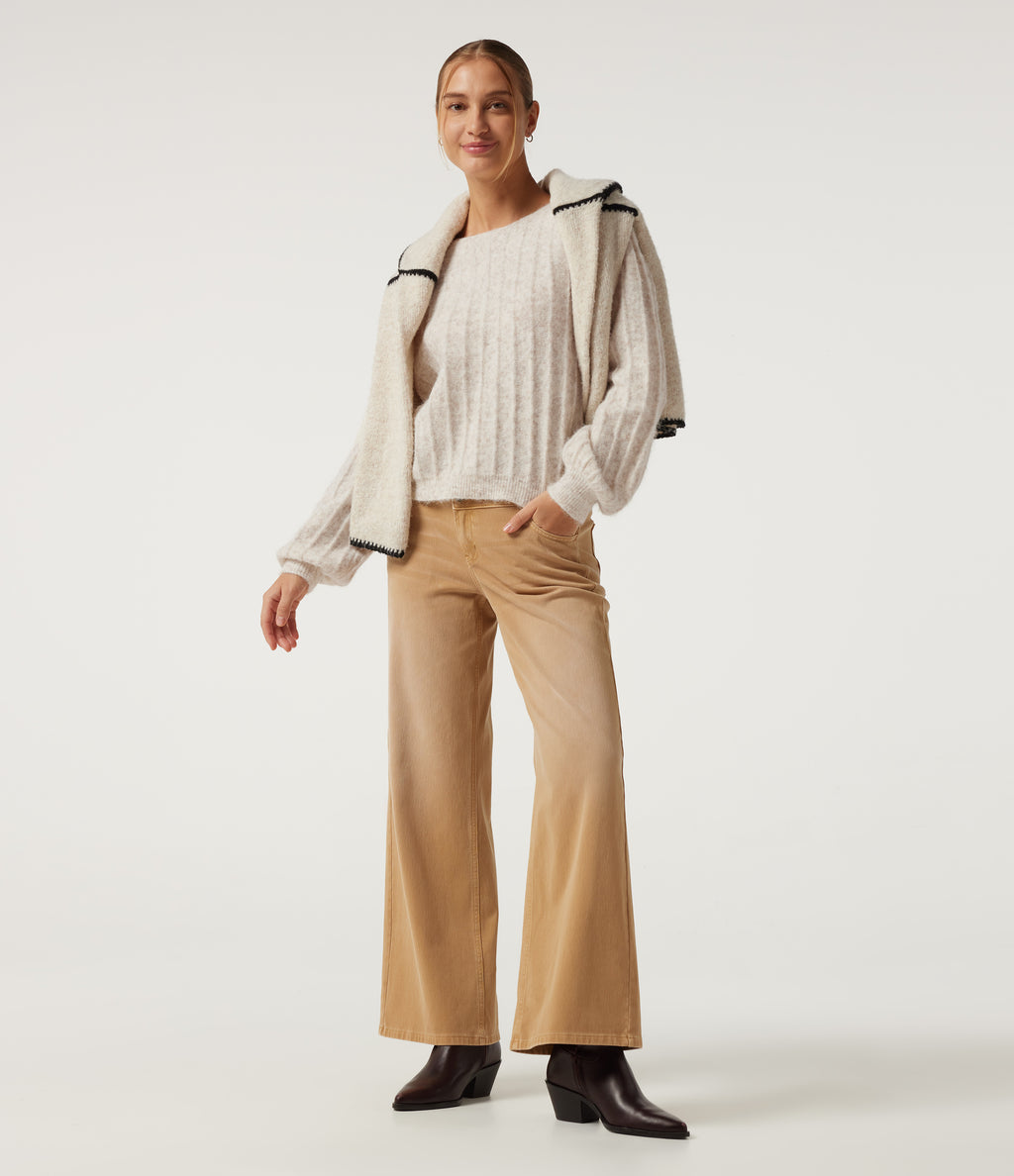 Boat Neck Long Sleeve Casual Jumper — Pastel Parchment — view 7