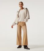 Boat Neck Long Sleeve Casual Jumper — Pastel Parchment — view 7