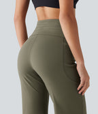 High Waisted Foldover Drawstring Yoga Joggers with Pockets — Grass Grey Green — view 4