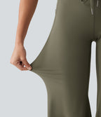 High Waisted Foldover Drawstring Yoga Joggers with Pockets — Grass Grey Green — view 7