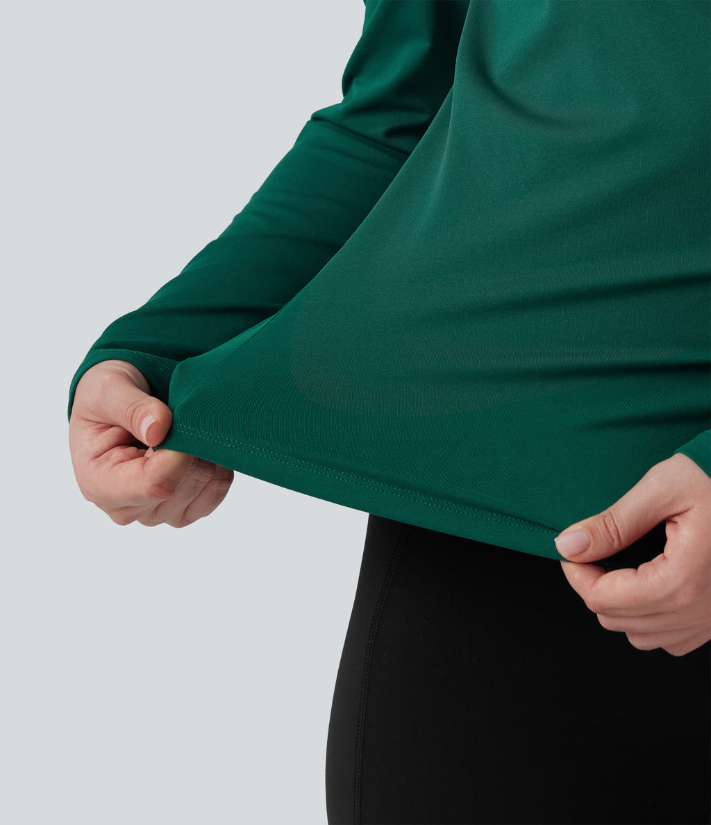 V Neck Long Sleeve Crossover Ruched Casual Top — Rain Forest — view 6