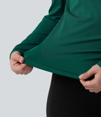 V Neck Long Sleeve Crossover Ruched Casual Top — Rain Forest — view 6
