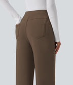 High Waisted Wide Leg Casual Sweatpants with Pockets — Coffee Liqueúr — view 5