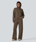 High Waisted Wide Leg Casual Sweatpants with Pockets — Coffee Liqueúr — view 4