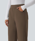 High Waisted Wide Leg Casual Sweatpants with Pockets — Coffee Liqueúr — view 6