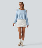 Quick Dry Boat Neck Cold Shoulder Long Sleeve Yoga Sports Top — Baby Blue — view 8