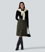 High Waisted Leopard Print Corduroy Casual Midi Skirt with Pockets — Big Forest Cat — view 6