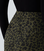 High Waisted Leopard Print Corduroy Casual Midi Skirt with Pockets — Big Forest Cat — view 5