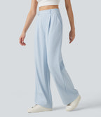 High Waisted Straight Leg Gingham Work Trousers with Pockets — Blueberry Milk Gingham — view 3