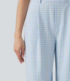 High Waisted Straight Leg Gingham Work Trousers with Pockets — Blueberry Milk Gingham — view 6