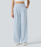 High Waisted Straight Leg Gingham Work Trousers with Pockets — Blueberry Milk Gingham — view 1