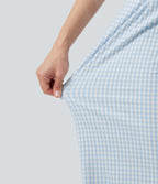 High Waisted Straight Leg Gingham Work Trousers with Pockets — Blueberry Milk Gingham — view 7